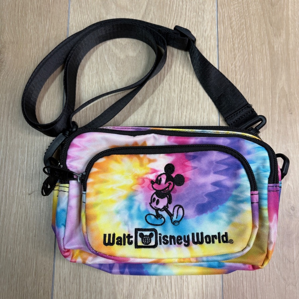 Disney World Mickey Mouse Tie Dye Crossbody Belt Bag Rainbow Canvas Multi Pocket